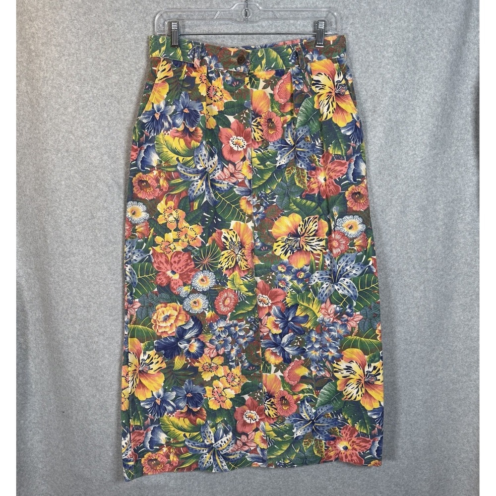 VTG 80s Floral Midi High Waisted Skirt Willowbend Womens 29" Pockets USA